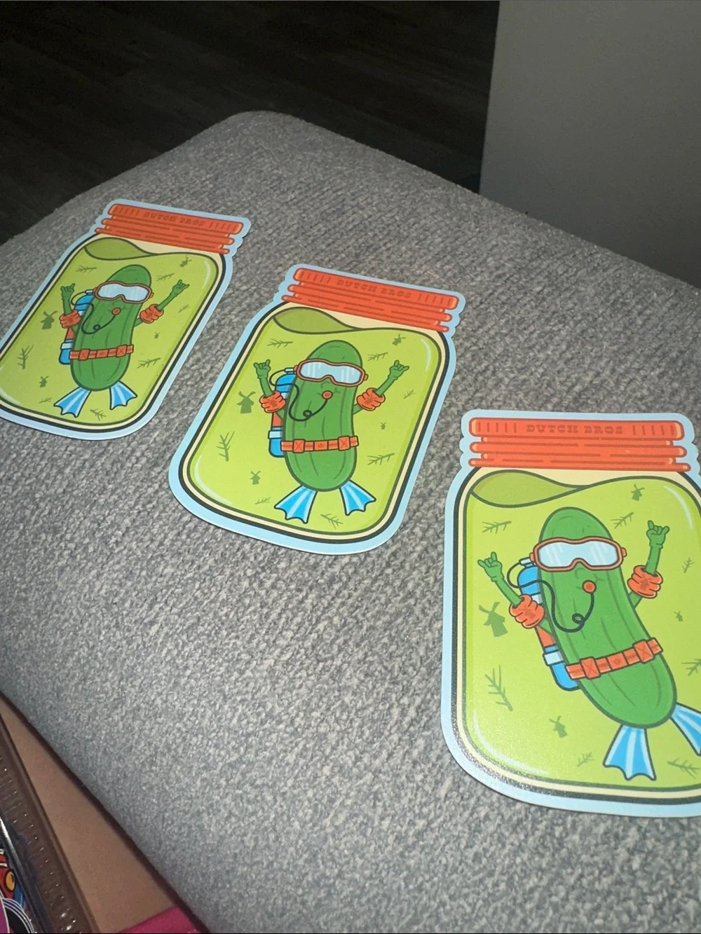 Dutch Bros Green Pickle Jar Party Coasters with Orange Lid Accent